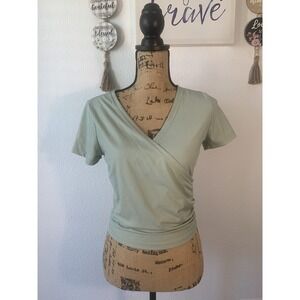 (D-108) Shein womens top‎ shorts sleeves size M olive green